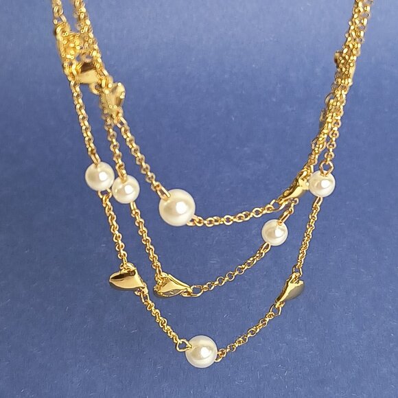 Multi Strand Faux Pearl Gold Tone Layered Necklace Lobster Claw Clasp Casual - Picture 6 of 6